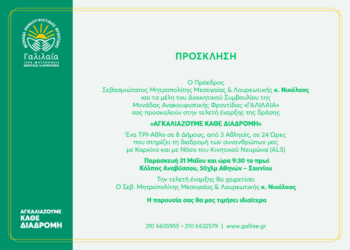 Ο Δήμος Σαρωνικού στηρίζει της δράση της Γαλιλαίας «ΑΓΚΑΛΙΑΖΟΥΜΕ ΚΑΘΕ ΔΙΑΔΡΟΜΗ»